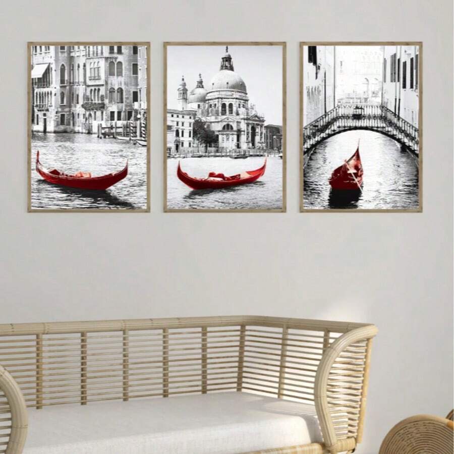 Transform your space with this stunning Venice Gondola Canvas Art Set, featuring striking black and white photography elevated by bold red accents. Perfect for modern interiors, this sophisticated piece captures the romance of Venice in a contemporary aesthetic. Available as both framed and unframed options to suit your décor style. The high-quality canvas construction is waterproof, ensuring durability and longevity. Ideal for dining rooms, living spaces, or any area seeking an elegant focal point. Bring t