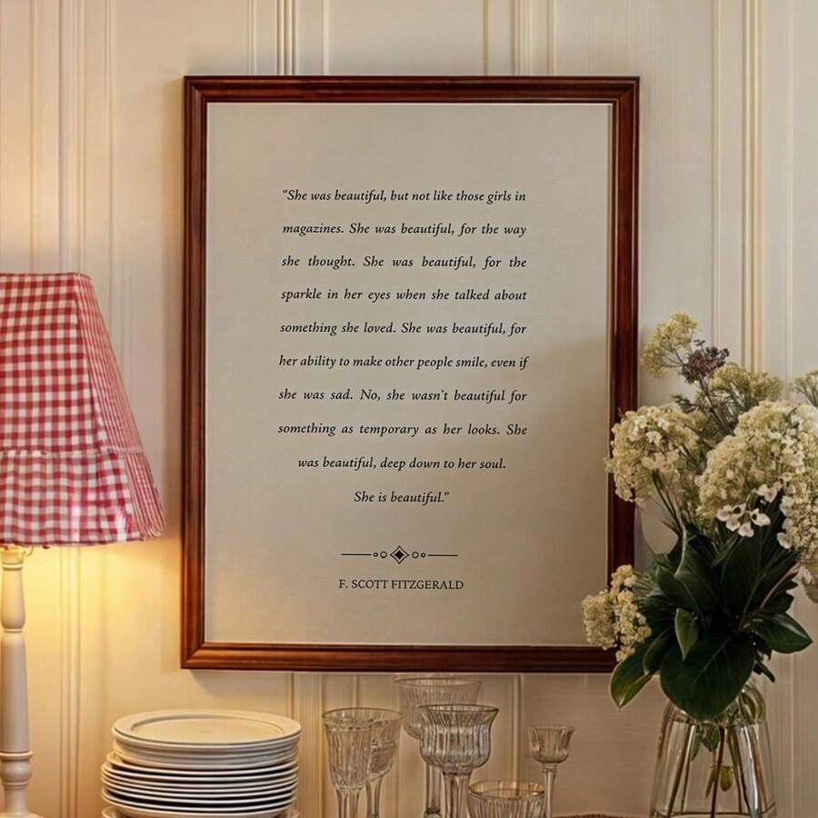 Minimalist literary quote wall art in black italic serif text