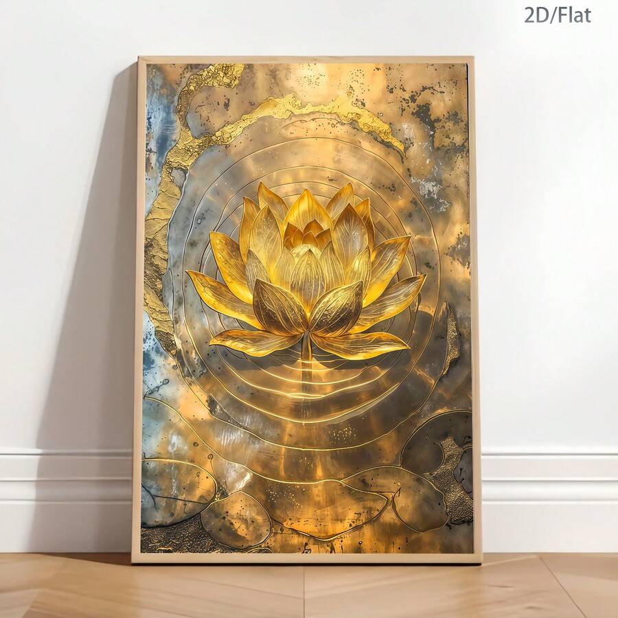 Elevate your space with this stunning Modern Golden Lotus Canvas Art Print. Featuring an elegant floral design with graphic elements, this waterproof canvas painting brings contemporary sophistication to any room. Perfect for dining rooms, home offices, or as a thoughtful gift, this unframed hanging painting combines artistic beauty with practical durability. The golden lotus motif adds a touch of luxury and tranquility to your walls, making it an ideal choice for those seeking meaningful wall decor that co
