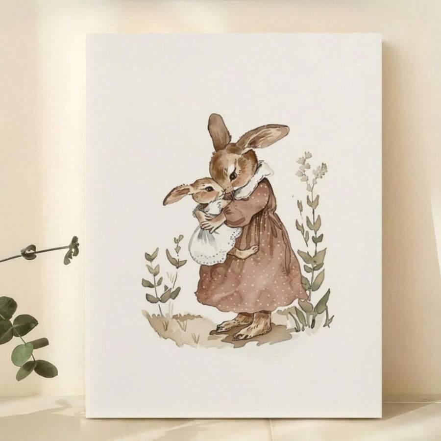Bring whimsy and warmth to any space with this charming vintage bunny canvas wall art. Perfect for nurseries, living rooms, and offices, this unframed painting features a delightful cartoon-style bunny design that blends animal and botanical elements for a unique aesthetic. Crafted on high-quality canvas with a waterproof finish, this piece is durable and easy to maintain.