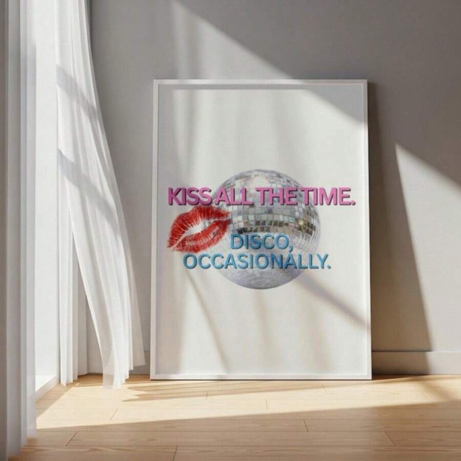 Bring vibrant energy to any space with this striking Harry Styles 'Kiss All The Time' disco poster. Featuring bold lettering and modern design, this canvas hanging painting combines style with functionality. The waterproof material ensures durability and easy maintenance, making it perfect for dining rooms, bedrooms, or living spaces. Whether you're a devoted fan or looking for eye-catching wall art, this piece adds personality and flair to your home décor. An ideal gift for music lovers and Harry Styles en