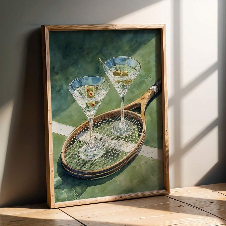 Martini Cocktail Fashion Poster Print, Countryside Pink Tennis Club Theme Canvas Art Print
