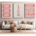 Cocktail and cheers triptych styled in a neutral living room