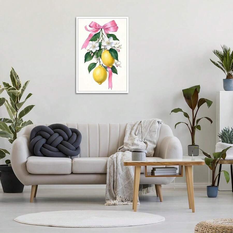 Simple Lemon Bow Kitchen Framed Canvas Wall Art Print