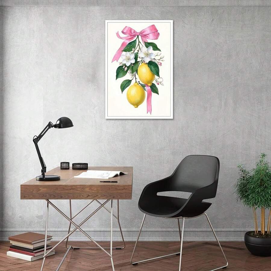 Simple Lemon Bow Kitchen Framed Canvas Wall Art Print