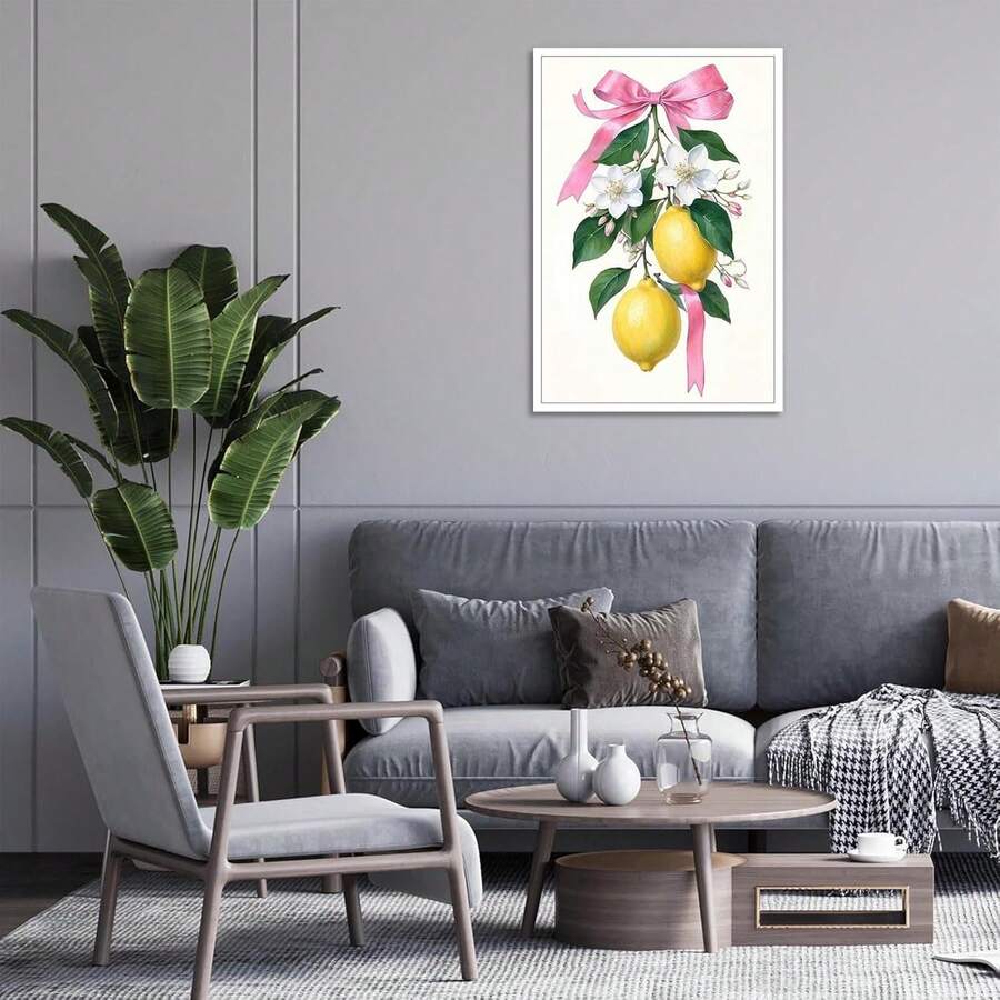 Simple Lemon Bow Kitchen Framed Canvas Wall Art Print