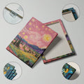 Close-up view of pastel sunset canvas wall art with floral and moonlit details