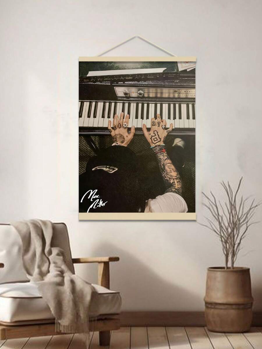 Earthrise space poster displayed in a wood frame on a pale wall