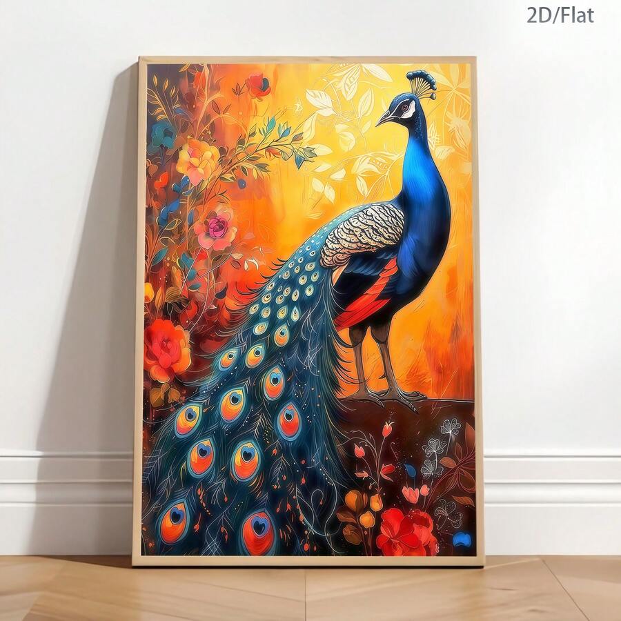 Transform your space with this stunning Modern Peacock Canvas Art Print. Featuring elegant peacock imagery rendered in contemporary style, this unframed hanging painting brings sophistication to any room. Crafted on premium canvas with waterproof properties, it's perfect for dining rooms, living spaces, and offices. The versatile design complements modern décor while adding a touch of nature-inspired beauty. Ready to hang and display—an effortless way to elevate your wall décor.