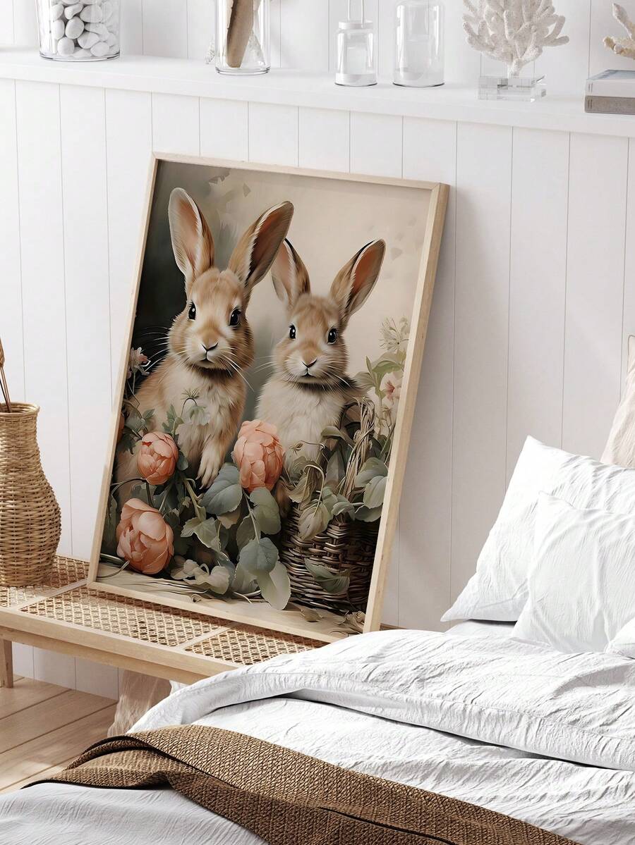 Bring springtime charm to your space with this delightful Easter Bunny poster. Featuring a cute cartoon rabbit design blended with pastoral elements and botanical accents, this unframed canvas art adds warmth and whimsy to any room. The waterproof canvas ensures durability and easy maintenance, making it perfect for dining rooms, bedrooms, or entryways. Its vintage aesthetic complements both modern and traditional decor styles, creating a cheerful focal point that celebrates the season year-round.