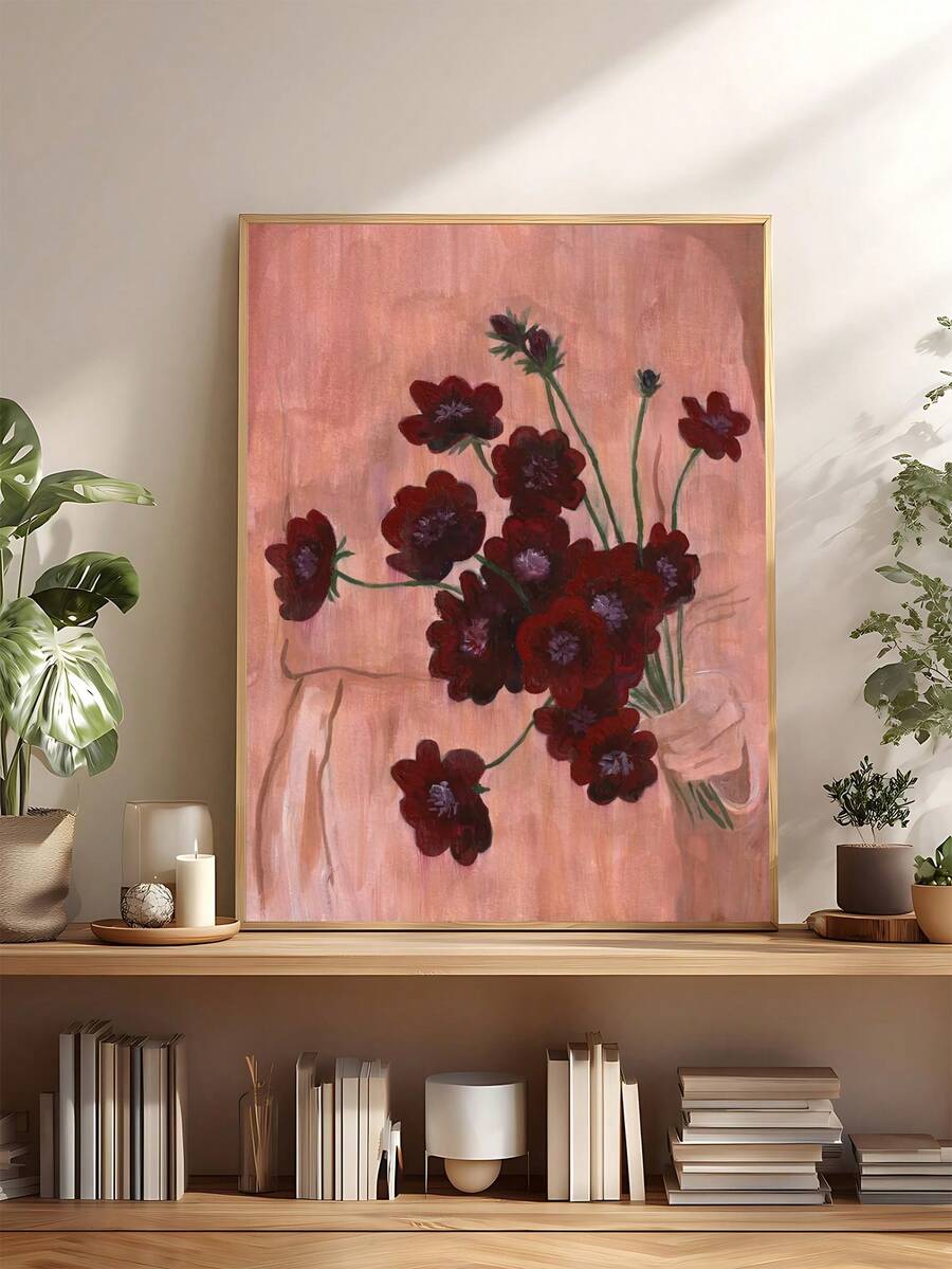 Vintage Chocolate Watercolor Moody Botanical Flower Canvas Poster