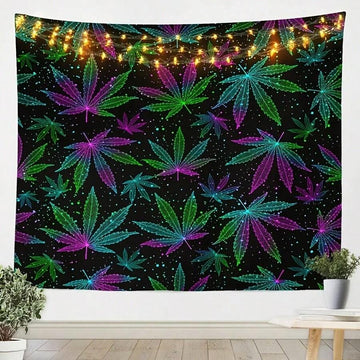 Hippie bohemian wall hanging displayed above plants in a room