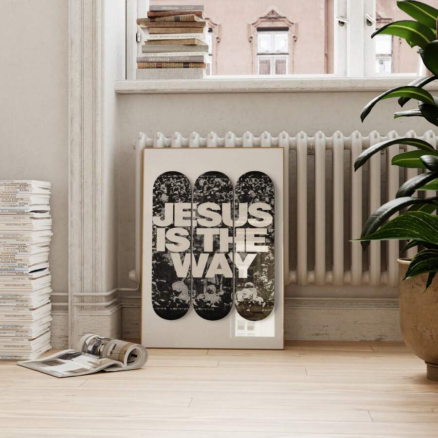 Bring spiritual inspiration into your space with this modern frameless Jesus Is The Way wall art. Crafted on premium canvas, this unframed painting features bold geometric lettering and figure design that complements contemporary décor. The waterproof material ensures durability in any room—living room, bedroom, office, or dining area. Perfect for those seeking meaningful Christian décor that makes a powerful statement without the need for framing. Transform your walls with faith-centered art that speaks to