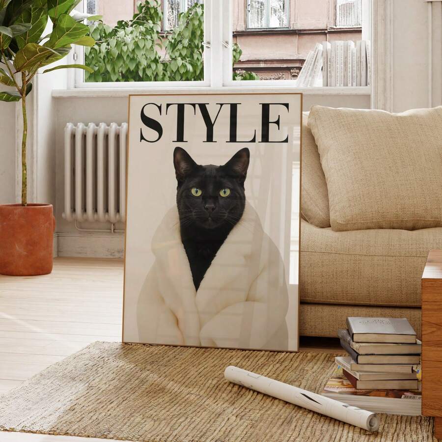 Bring playful charm to any space with this whimsical black cat art poster. Perfect for cat lovers and humor enthusiasts, this frameless canvas features a modern design that works beautifully in bedrooms, living rooms, and offices. The waterproof canvas material ensures durability and easy maintenance, making it ideal for any environment. Simply hang and enjoy instant personality and warmth in your décor.