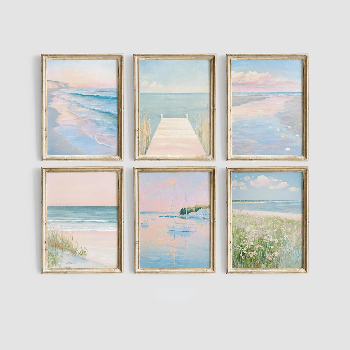 Mediterranean ocean canvas poster gallery in soft coastal colors