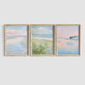 Coastal villa and beach print set for serene living room decor