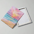 Beach sunset art mockup with pink turquoise waves and modern frame