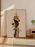 Botanical faith canvas print in a neutral room with potted plant