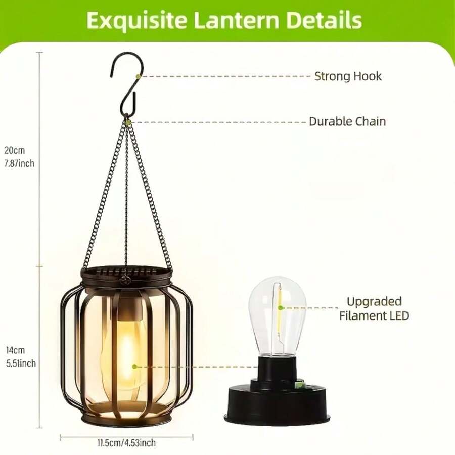 Solar pendant light size graphic showing 14 cm lantern height and 20 cm chain.