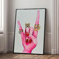 Bold pink wall decor in light wood frame mockup