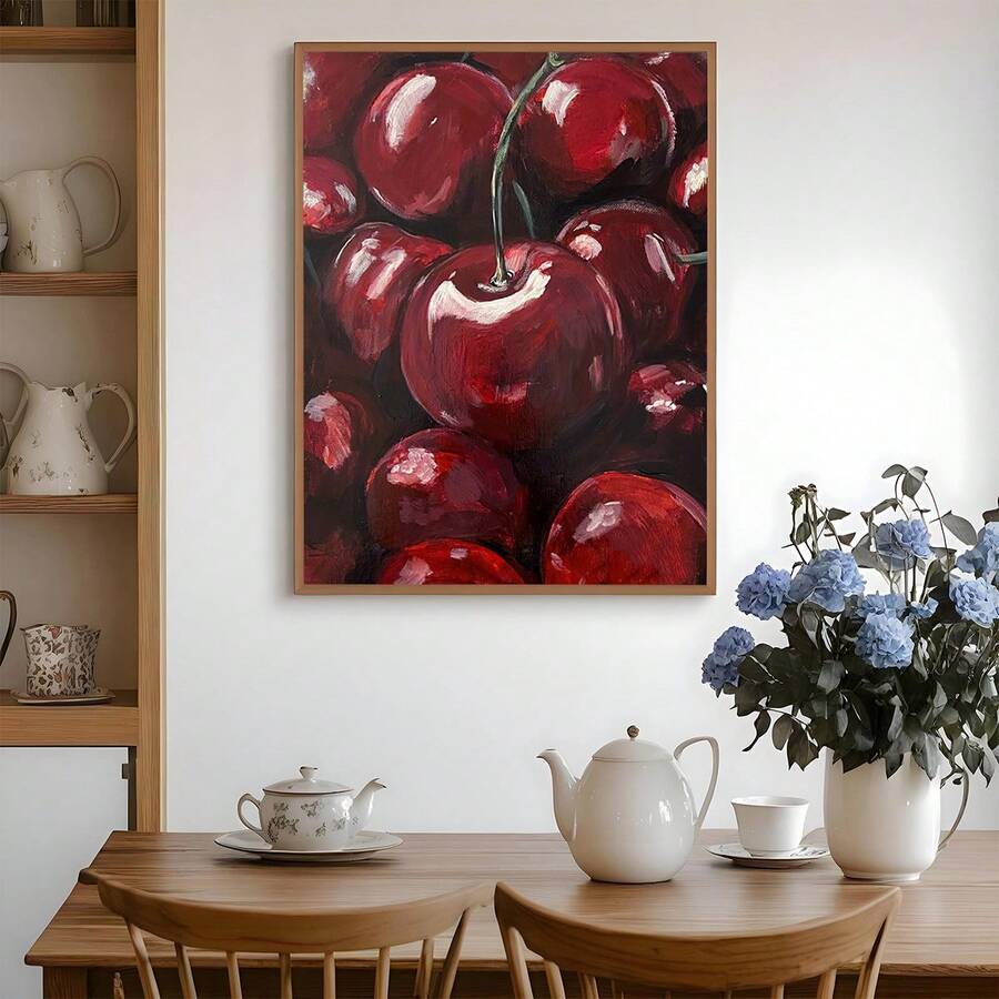 Vintage cherry print mockup for kitchen dining room cafe or breakfast nook
