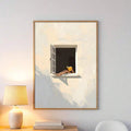Cozy reading wall decor with navy window coral facade and cream details