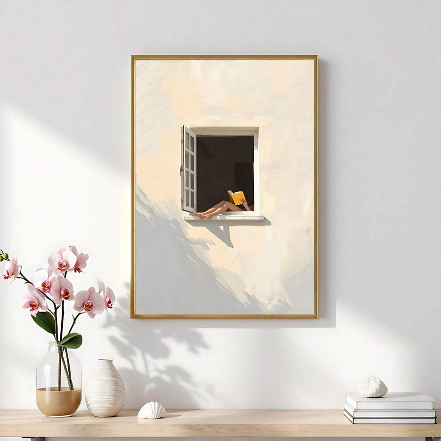 Soft modern canvas wall art for book lovers and cat lovers