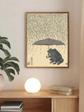 Whimsical frog wall art on neutral wall