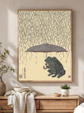 Frog in rain ukiyo-e style framed print
