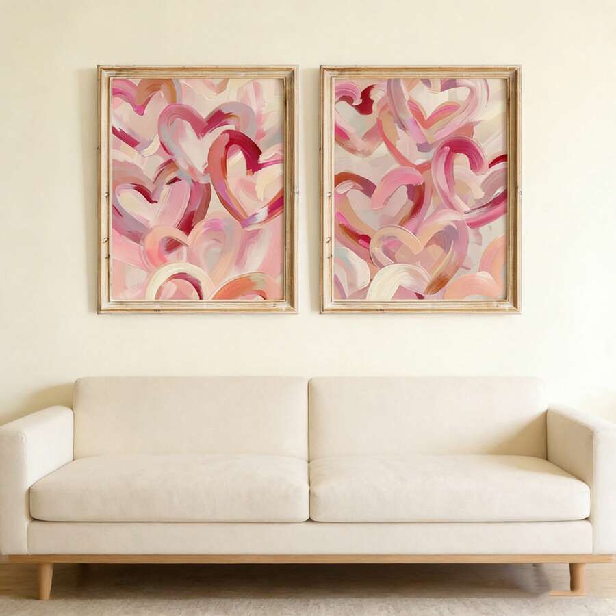 Elevate your space with this stunning chic pink hearts abstract wall art print. Perfect for bedrooms and living rooms, this modern girly decor piece features a beautiful multicolor geometric pattern that brings contemporary style to any room. Crafted on premium canvas, this versatile artwork is available as an unframed painting or framed picture, giving you the flexibility to match your existing décor.&nbsp;
