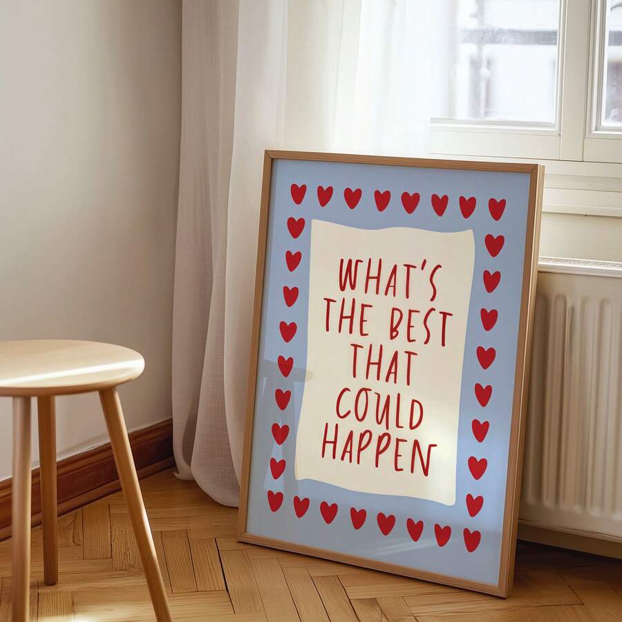 Motivational heart canvas poster displayed beneath a bright window