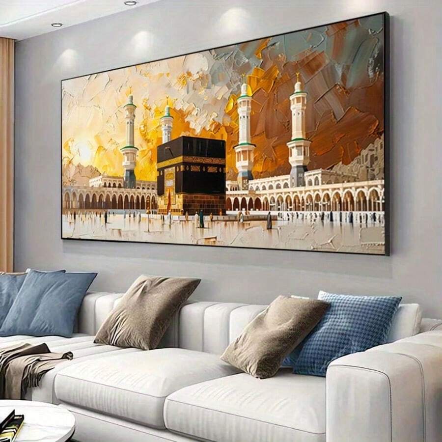 Front view of Frameless Modern Holy In Mecca Canvas Poster, House Decoration