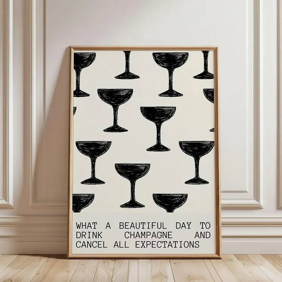 Black and white champagne quote canvas wall art