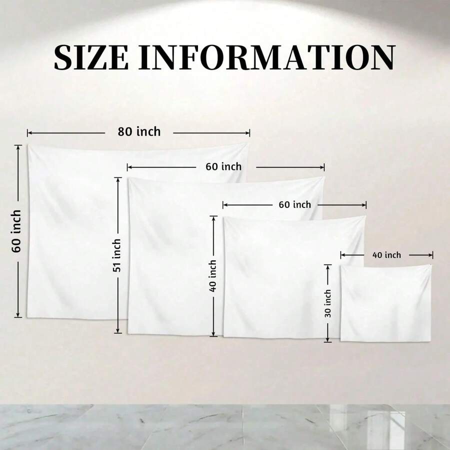 Tapestry size chart showing 80x60 60x51 60x40 and 40x30 inch options
