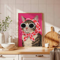 Cute pop-art cat portrait with bright pink background