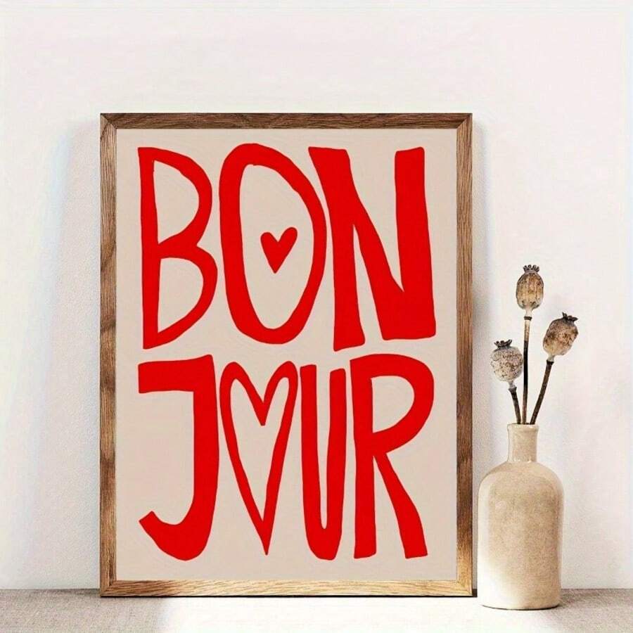 Front view of Bonjour letter canvas poster for modern home wall decor