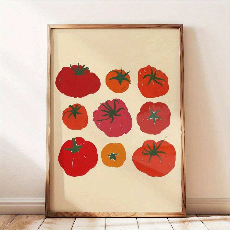 Vintage heirloom tomato canvas wall art for colorful kitchen and dining room decor