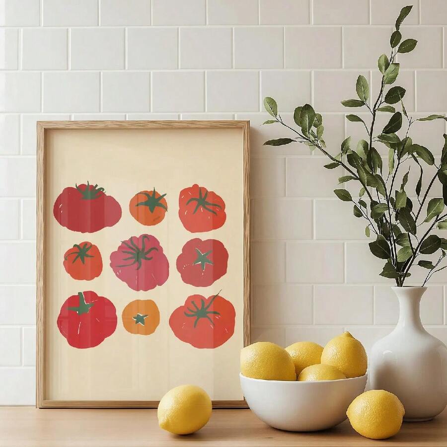 Vintage heirloom tomato canvas wall art for colorful kitchen and dining room decor