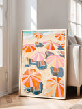 Beach umbrella art framed canvas for sunroom vacation home and seaside decor