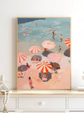Vintage Aerial Beach Umbrella & Coastal Surfboard Canvas Poster 