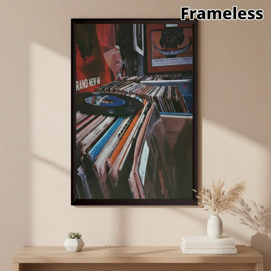 Bring vintage charm to your space with this striking Retro Vinyl Record Canvas Poster. Featuring a bold graphic design inspired by classic vinyl aesthetics, this modern wall art piece transforms any room into a music lover's sanctuary. Crafted on premium canvas with waterproof properties, this unframed hanging painting is perfect for your home office, bedroom, or living room. The scroll design adds depth and character while maintaining a contemporary edge. Easy to display and built to last, it's the ideal a