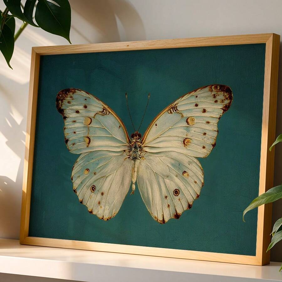 Front view of vintage butterfly canvas art for moody bedroom decor