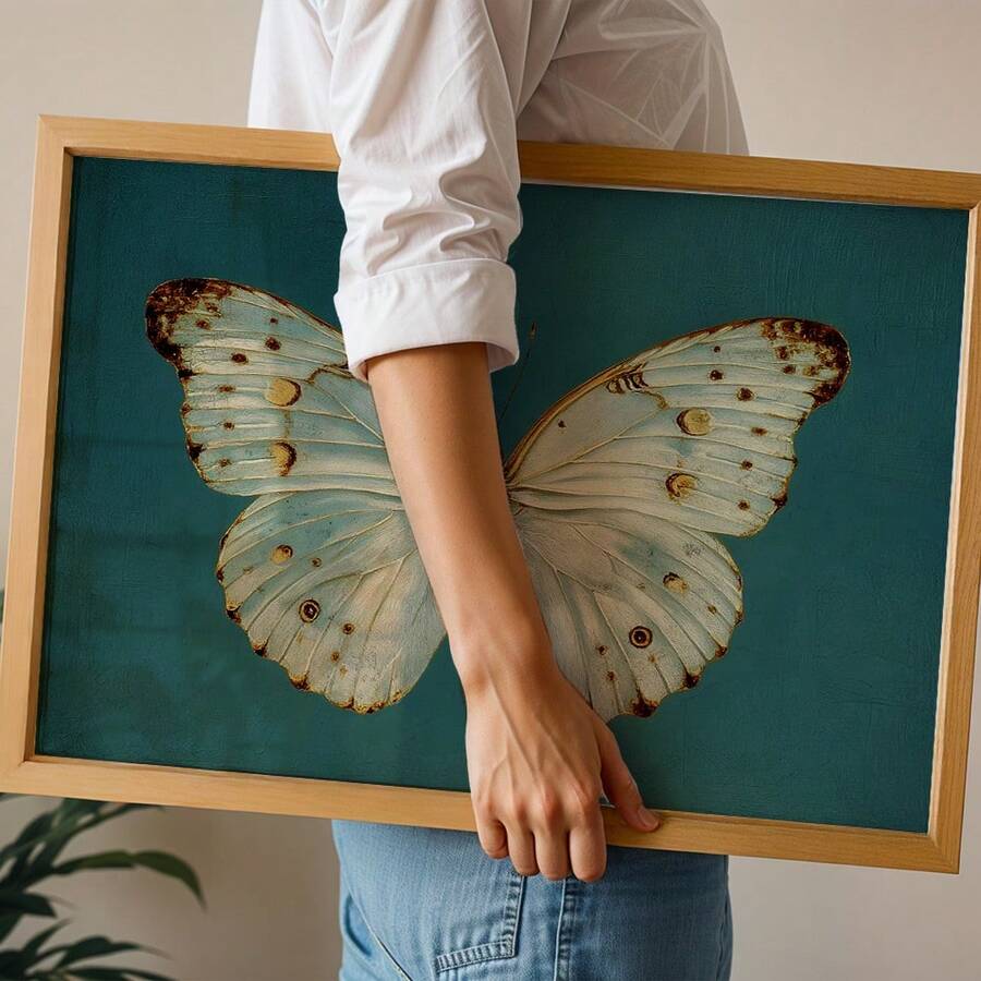 Front view of vintage butterfly canvas art for moody bedroom decor