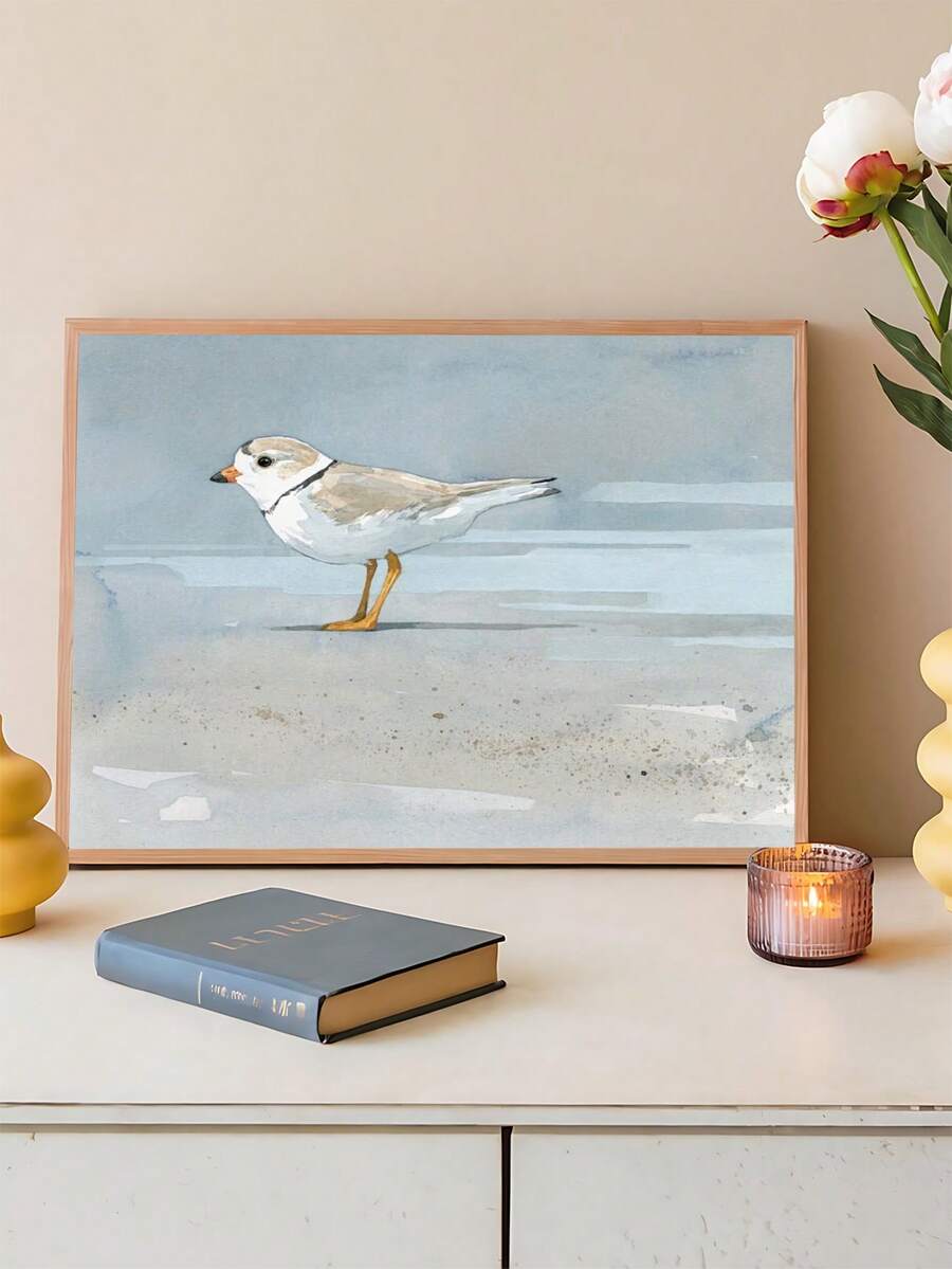 Coastal fish wall art alternate mockup with shorebird image note