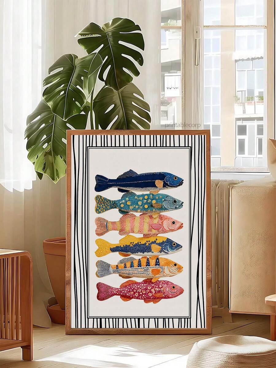 Colorful fish canvas print option display