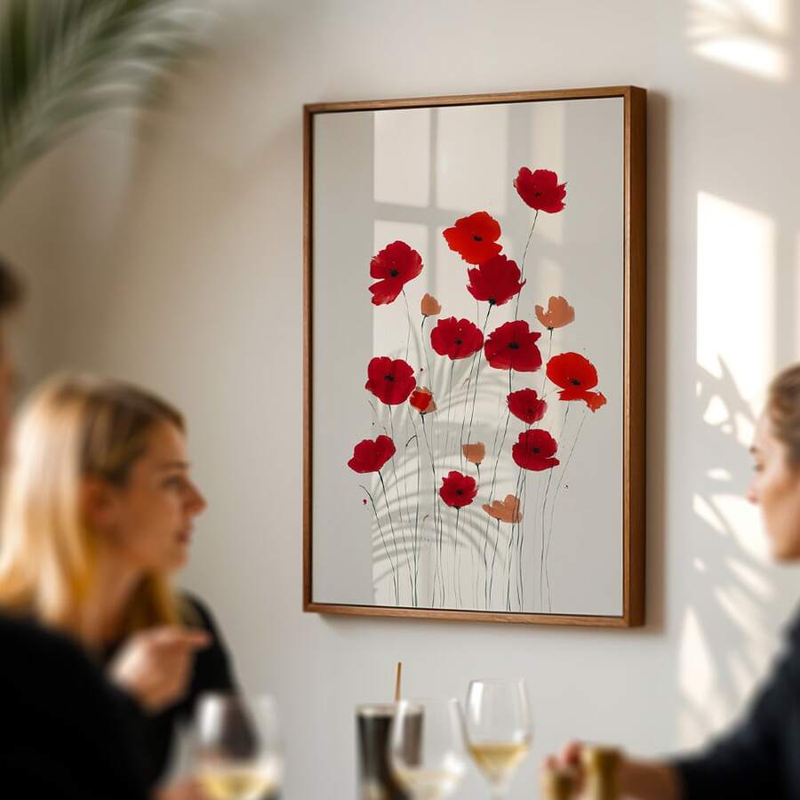Bring timeless elegance to your space with this Minimalist Red Poppy Canvas Art Print. Featuring a striking retro floral design, this piece combines modern aesthetics with classic botanical beauty. Perfect for living rooms and bedrooms, it adds warmth and sophistication to any décor style. Available as both framed and unframed options to suit your preference.