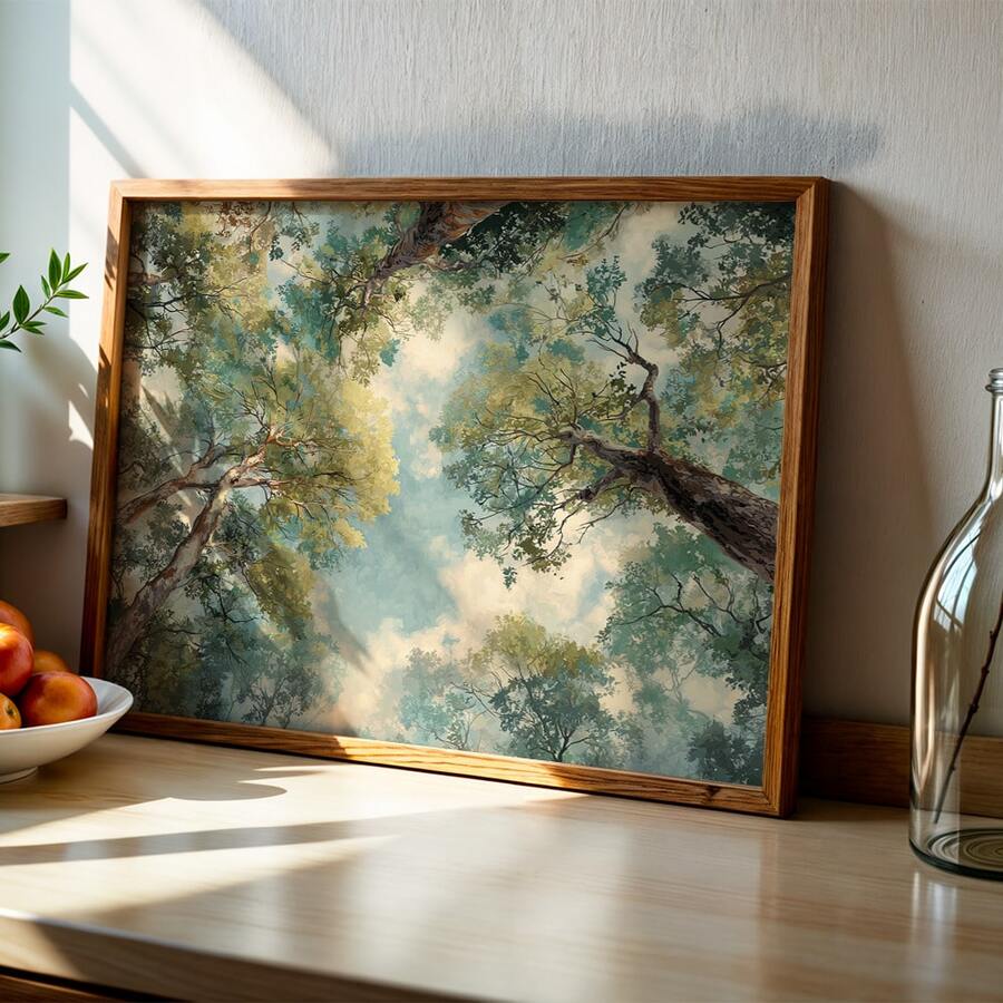 Angled view of retro nature wall decor for minimalist home styling