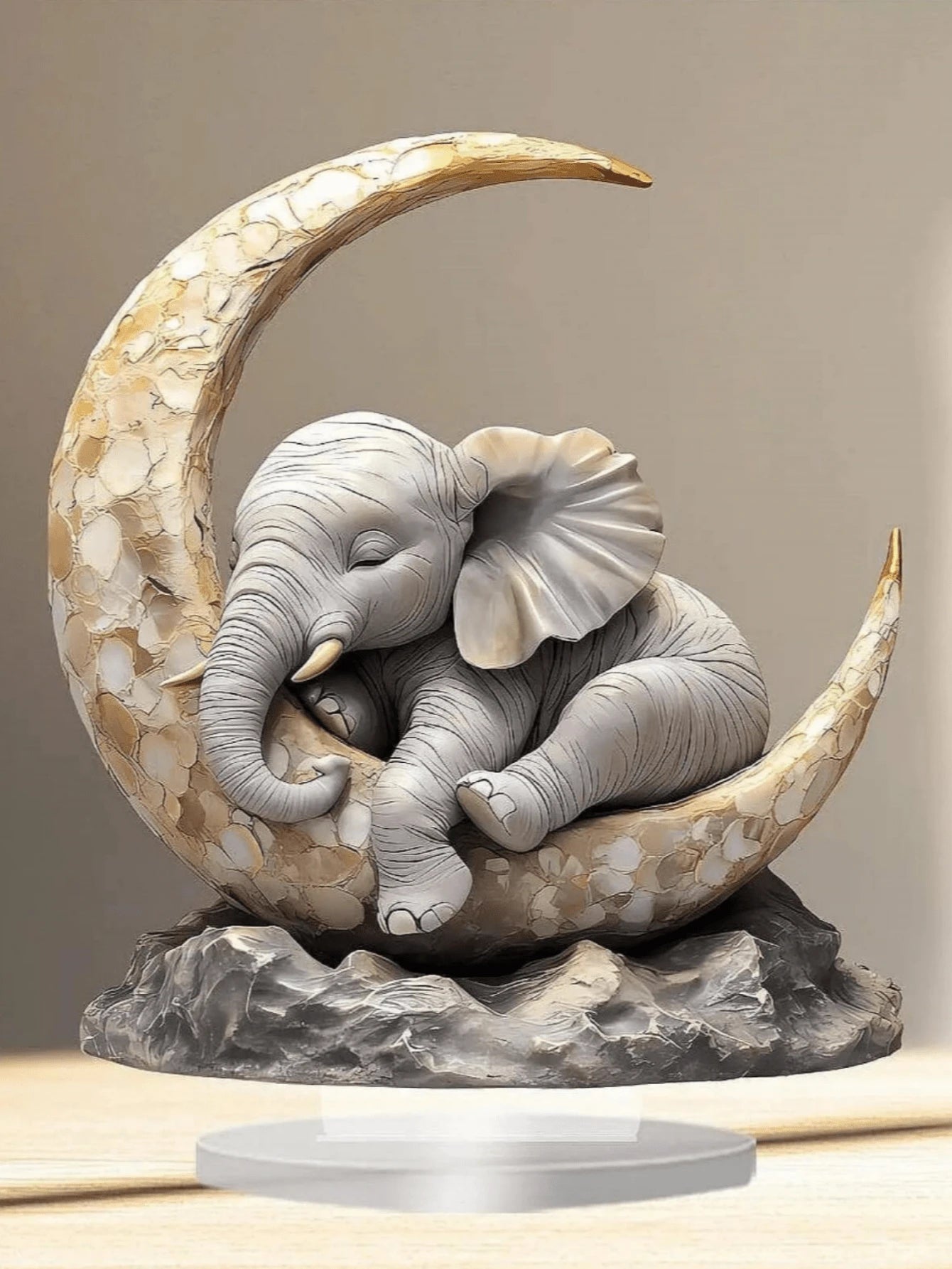 Size graphic showing 20 cm elephant moon acrylic sign with 0.2 cm thickness.
