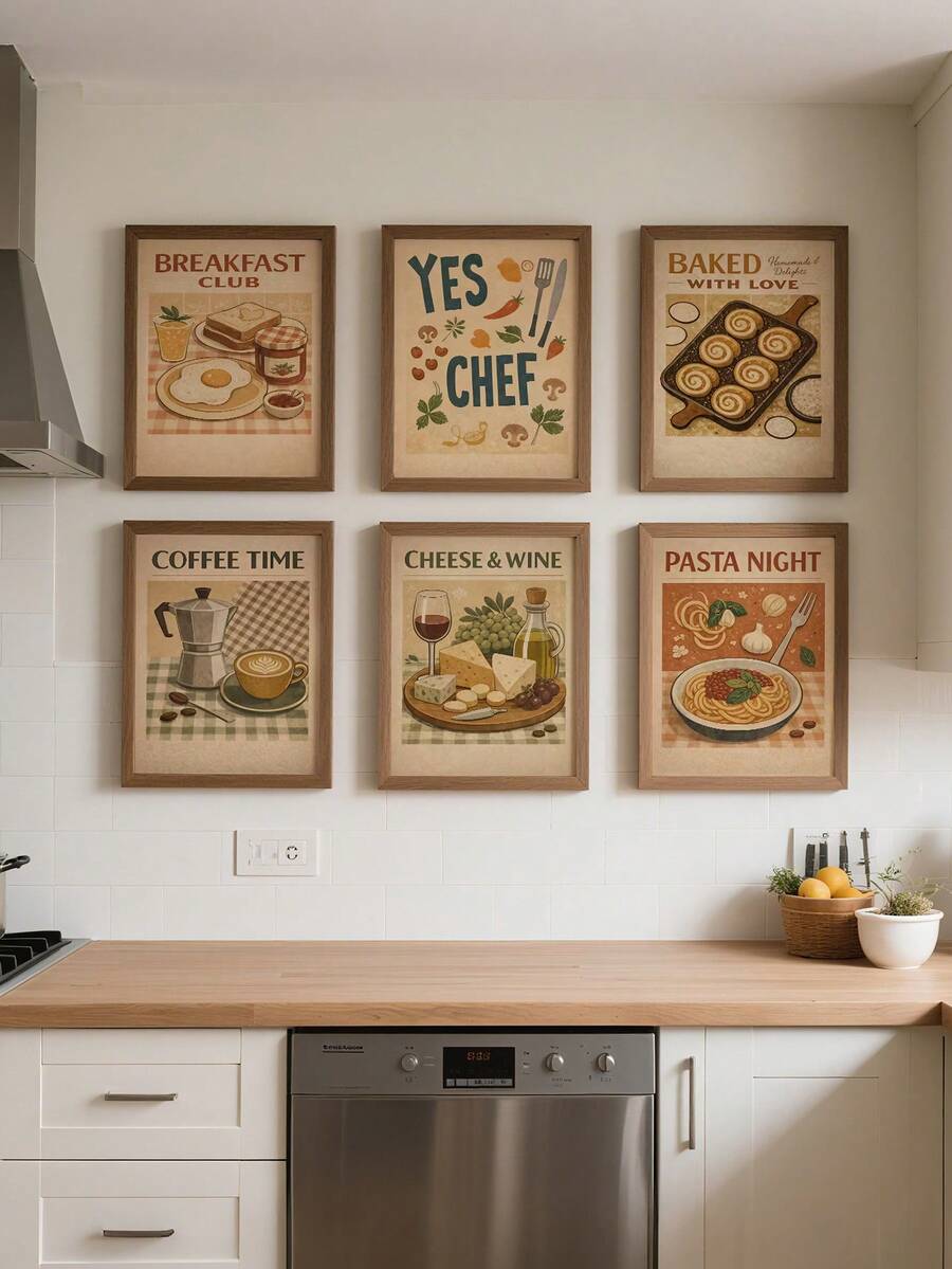 Vintage food poster set with pasta coffee cheese and wine