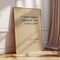 Cream Bram Stoker Dracula literary quote print leaning against paneled wall